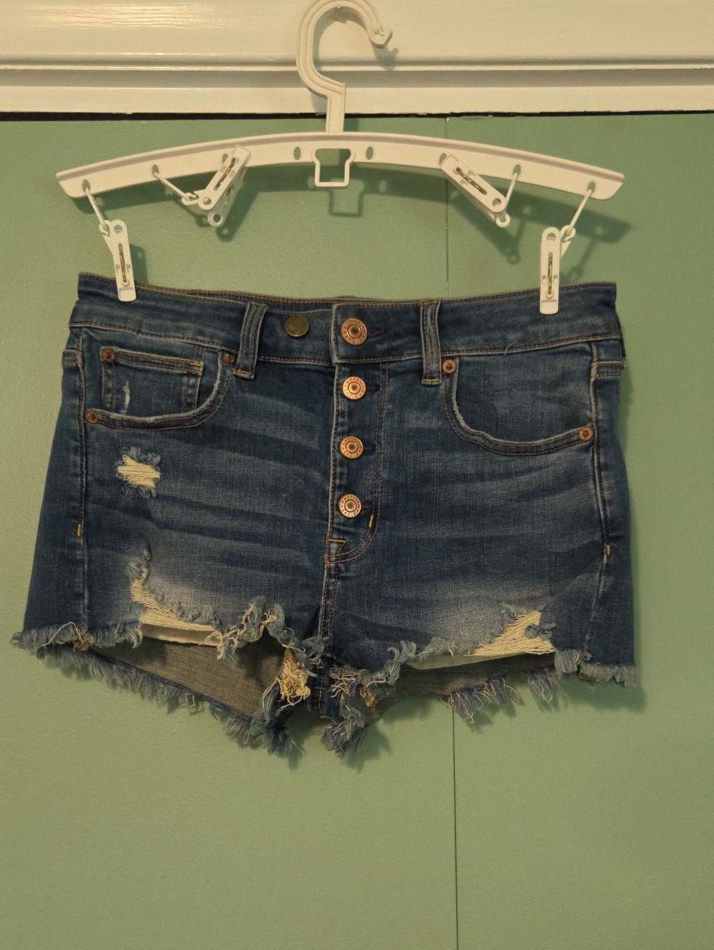 American Eagle Hi Rise Shortie Button Fly Raw Hem Short Size 6